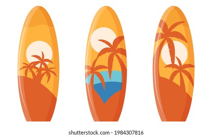 Set of surfboard. Vector isolated on white background 