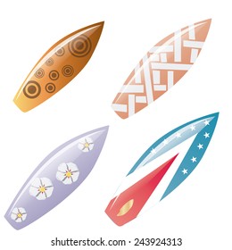 a set of surfboards with a beautiful design on a white background