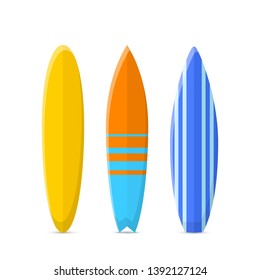 Set of surfboards. Classic types of surfboards with a pattern. Vector illustration isolated on a white background