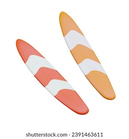 Set of surfboards of different colors. Extreme summer water sports. Modern equipment for surfing. Color vector isolated image. Light polymer board for ride waves