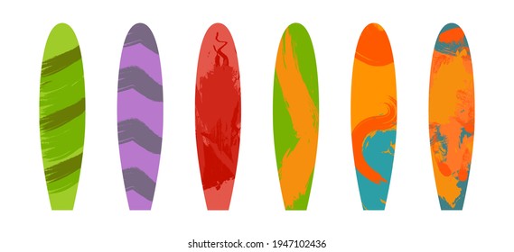 Set of surfboards with different designs. Vector illustration isolated on white background