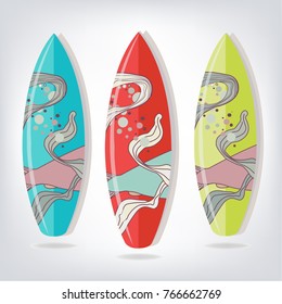 Set of surfboards with fish