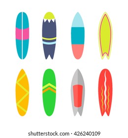 A set of surfboards in a flat style isolated on white background. Vector illustration