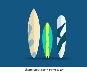 Set of Surfboards Isolated on a Blue Background. Sea extreme sport Concept. Vector illustration