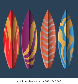 Set of surfboards on a blue background, Vector illustration