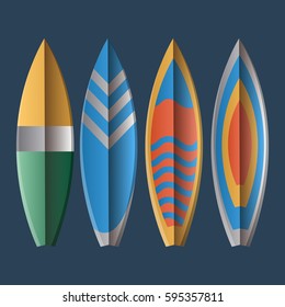 Set of surfboards on a blue background, Vector illustration