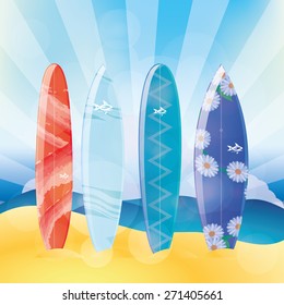 set of surfboards on a colored background. Vector illustration