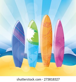 Set of surfboards on a colored background. Vector illustration