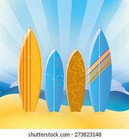 Set of surfboards on a colored background. Vector illustration