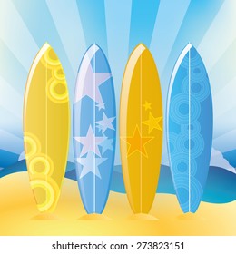 Set of surfboards on a colored background. Vector illustration