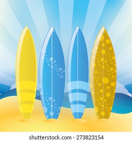 Set of surfboards on a colored background. Vector illustration