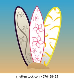 Set of surfboards on a colored background. Vector illustration