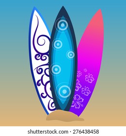 Set of surfboards on a colored background. Vector illustration