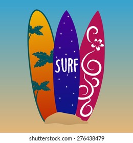 Set of surfboards on a colored background. Vector illustration