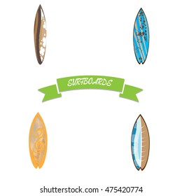 Set of surfboards on white background, Vector illustration