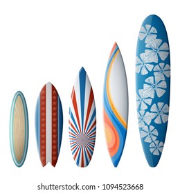 Set of surfboards with original design, with color print, EPS 10 contains transparency.