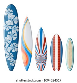 Set of surfboards with original flat design, with color print, EPS 10 contains transparency.