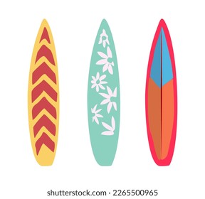 Conjunto de Surfboards con vector de diseño trópico.