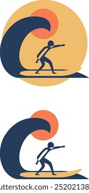 um conjunto de ícones de surfista