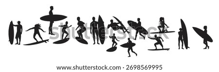 Set of surfer silhouette vector illustration
