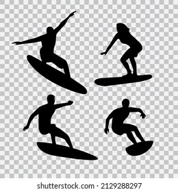 Set of surfers on a transparent background