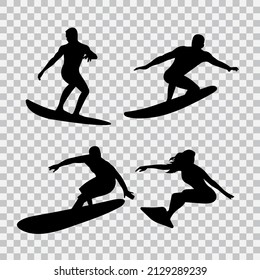 Set of surfers on a transparent background