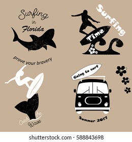 Set of surfing banners and logos. 