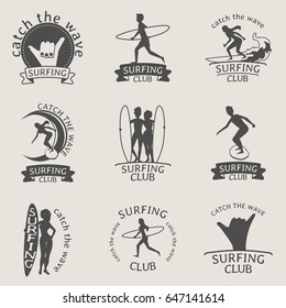 Set of Surfing club logos, symbols or icons on white background