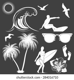 Set of surfing design elements. Vector EPS8 illustration. 