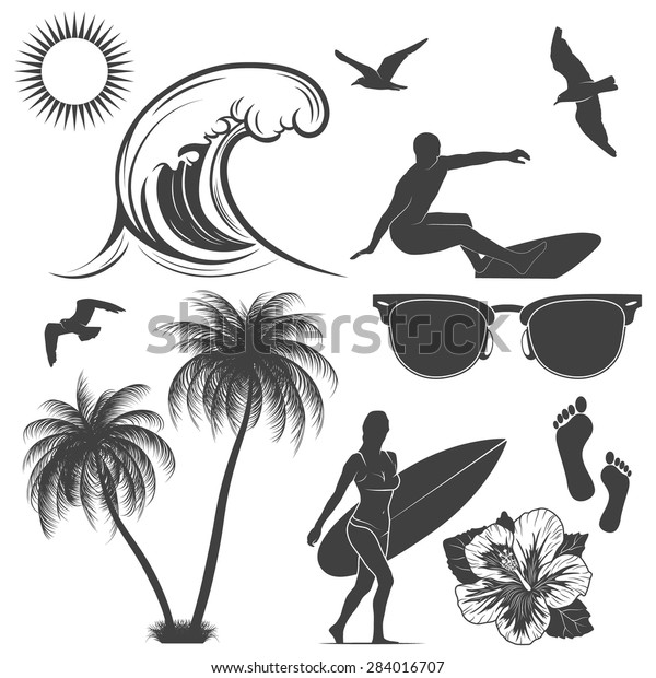 Set Surfing Design Elements Vector Eps8 Stock Vector (Royalty Free ...