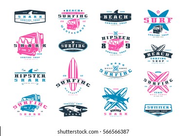 Set of surfing emblems. Graphic design for t-shirt