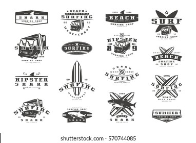 Set of surfing emblems. Graphic design for t-shirt