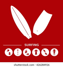 Set of surfing goods icons. Surfboard vector icon.