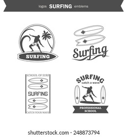 Set of surfing logos, emblems and design elements