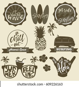 Set of surfing logos templates. Vector illustration