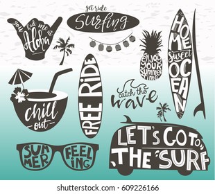 Set of surfing logos templates. Vector illustration