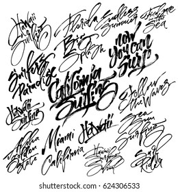 Set of Surfing Modern Calligraphy Hand Lettering for Serigraphy Print