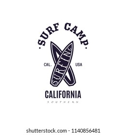A set of surfing for printing. Wild wave logo, surf point sticker, elements of boards for school surfing.