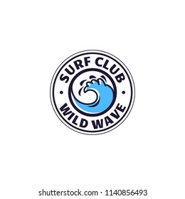 A set of surfing for printing. Wild wave logo, surf point sticker, elements of boards for school surfing.