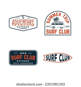 set surfing summer badge logo vector illustration. for printing, stickers, labels, adventure logos