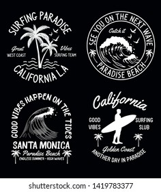 Set Of Surfing And Summer Theme Vector Badges For T-shirt Prints And Other Uses.