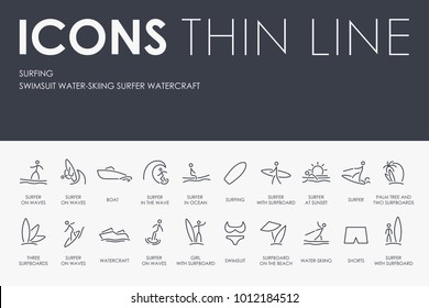 Set of SURFING Thin Line Vector Icons and Pictograms