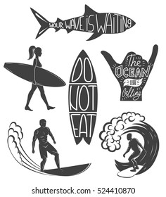 Set of surfing vintage design elements. Surf logo vector illustration. Surfboard logotypes. Retro style