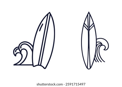 set of surfingboard vector line art illustration transparent white background
