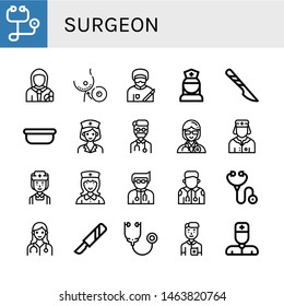 Set of surgeon icons such as Stethoscope, Pharmacist, Breast implant, Surgeon, Nurse, Scalpel, Surgical tray, Doctor, Paramedic , surgeon