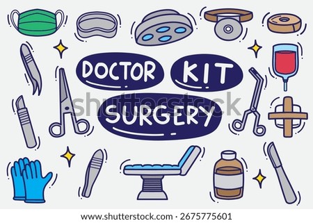 set of surgery doodle with color good for sticker, background, wallpaper, element design, icon, etc