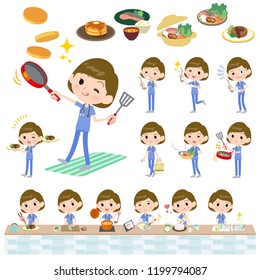 A set of Surgical Doctor women about cooking.There are actions that are cooking in various ways in the kitchen.It's vector art so it's easy to edit.