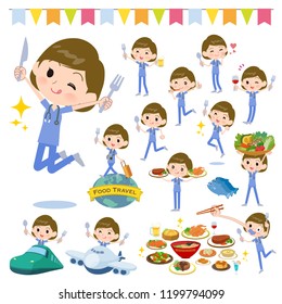 A set of Surgical Doctor women on food events.There are actions that have a fork and a spoon and are having fun.It's vector art so it's easy to edit.