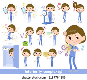 A set of Surgical Doctor women on inferiority complex.There are actions suffering from smell and appearance.It's vector art so it's easy to edit.