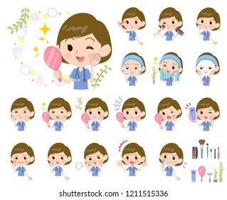 A set of Surgical Doctor women on beauty.There are various actions such as skin care and makeup.It's vector art so it's easy to edit.